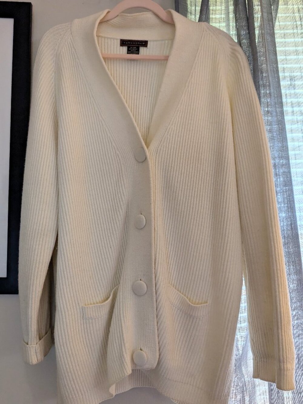Yarnworks Cream Beige Oversized Cardigan Thick with Pockets Vintage Size XL